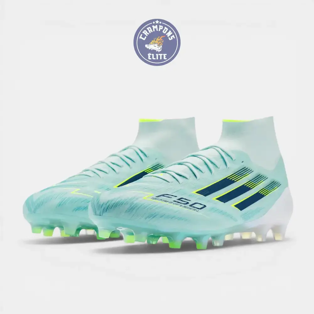 F50 Sparkfusion Mid Cut Lacets FG – Turquoise/Bleu Marine/Blanc - Image 2