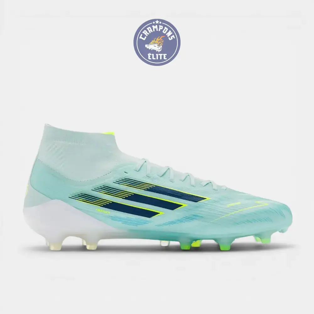 F50 Sparkfusion Mid Cut Lacets FG – Turquoise/Bleu Marine/Blanc - Image 3